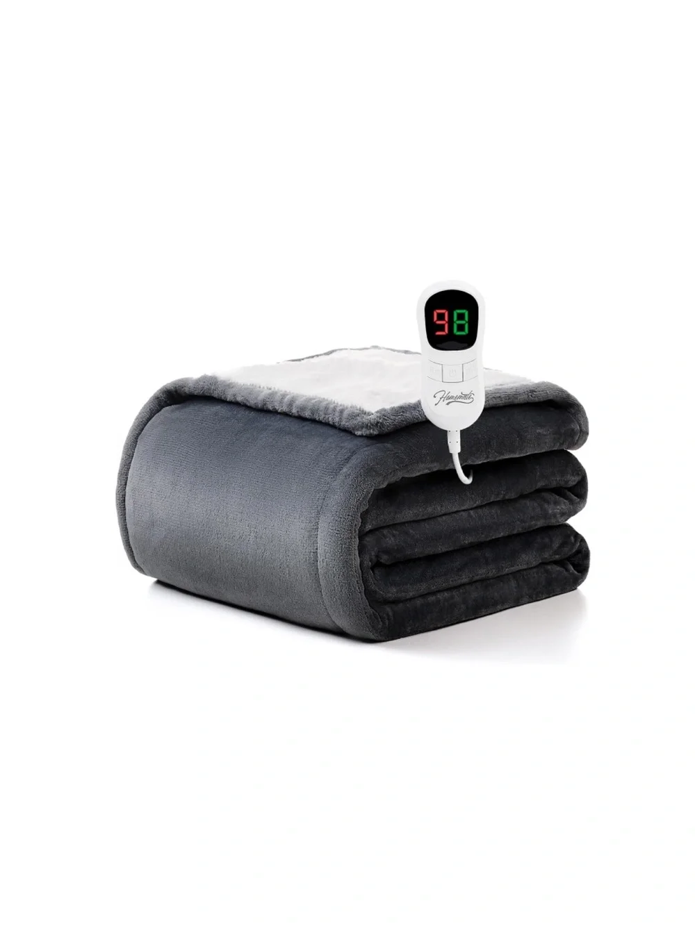 Ultra-Soft Heated Throw Blanket with 10 Heat Settings - GRAY & WHITE